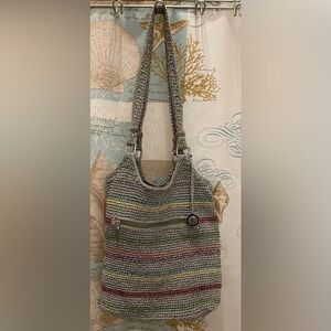 The Sak Boho Tight Knit Shoulder Bag Purse Charm Crochet Hobo Pride Medium Size